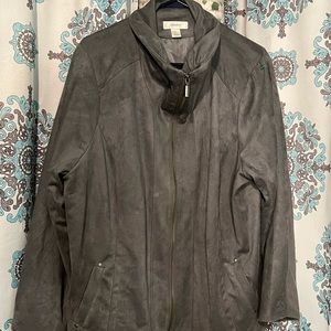 CJ Banks Women's Grey Faux Suede Funnel Neck  Long Sleeve Jacket - Size 2X